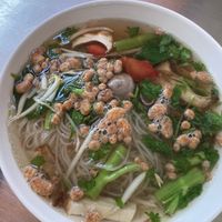 Noodle soup with veg and range of mock meats   at Art Aharn Jay in Bangkok