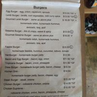 Burger menu - good options! at Yallingup General Store and Cafe in Yallingup