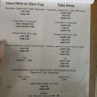 Coffee menu  at Yallingup General Store and Cafe in Yallingup