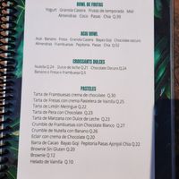 Menu at Cafe Bohème   in Antigua