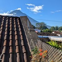 View of Agua volcano at Cafe Bohème   in Antigua