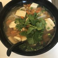 Miso soup with tofu and rice noodles at Mian in Vilnius