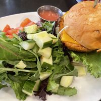 Like totally vegan chicken sandwich with side salad  at Mom's Kitchen & Bar in New York City