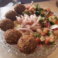 Falafel + hummus salad at Barganzo in Madrid