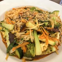 Tibetan high noon noodles, and veggies  at Amitabul in Chicago