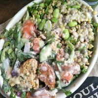 Falafel salad + green lentil salad at Soul Origin in Chermside