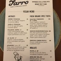 Vegan Menu May 2024 at Pizza Farro in Windsor