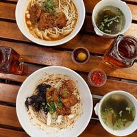 laksa noodles and sha cha rice noodles  at Greens Cafe in Kuching
