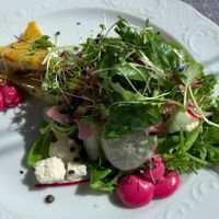 Vegan starter in the summer menu: Grilled chilli and herb polenta at Noot in Parnu