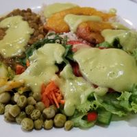Loved the avocado dressing so much I drenched everything in it! at Govinda's Vegetariano in Cuenca