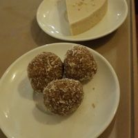 choco coconut truffles and vegan cheesecake at Arya Bhavan in Chicago