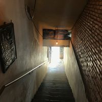 Stairwell entrance at Acervo Café in Brasilia