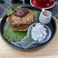 Black sesame pancakes   at Downtown - Vegan Garden Restaurant in Chiang Mai