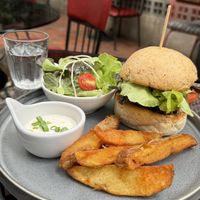 Mushroom burger delicious   at Downtown - Vegan Garden Restaurant in Chiang Mai