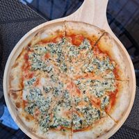 Spinach and cheese pizza, large (250 THB)  at Downtown - Vegan Garden Restaurant in Chiang Mai