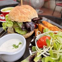 Mushroom burger (200 THB)  at Downtown - Vegan Garden Restaurant in Chiang Mai