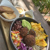 falafel salad bowl + extra tofu (mayo on the side)  at Downtown - Vegan Garden Restaurant in Chiang Mai