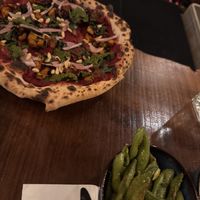 Vegan pizza and edamame   at Gochisou Pizza Bar in Nozawaonsen