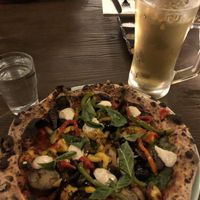 Vegan pizza with cashew cheese at Gochisou Pizza Bar in Nozawaonsen