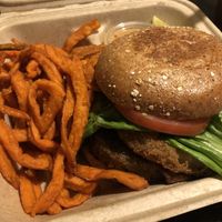 BLT Burger and sweet potato fries  at The Chicago Diner - Lakeview in Chicago