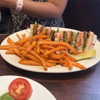 smoked tofu club w sweet potato fries  at The Chicago Diner - Lakeview in Chicago