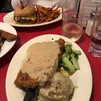 Country fried steak and Cajun black bean burger at The Chicago Diner - Lakeview in Chicago