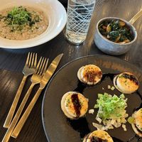 Tofu scallops, risotto, and potatoes/kale side  at Caesar's Palace - Gordon Ramsay Hell's Kitchen in Las Vegas