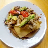 Vegan pancake with avocado mushrooms and tomato at Bizou Cafe in Corfu