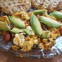 Tofu scramble with avocado and cheese at Bizou Cafe in Corfu