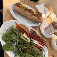 Vegan greek style baguette and vegan mushroom baguette   at Bizou Cafe in Corfu