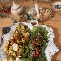 Geeks scrambled tofu with salad and pita bread   at Bizou Cafe in Corfu