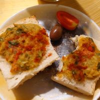 Free appetizers before our dinner - they were DELICIOUS at Bizou Cafe in Corfu