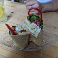 Avocado wrap with salad, vegan cheese and vegan mayonnaise at Bizou Cafe in Corfu