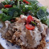 Creamy mushroom pancakes at Bizou Cafe in Corfu
