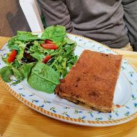 Vegan veggie & cheese pie with side salad at Bizou Cafe in Corfu