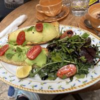 Avocado on focaccia with side salad   at Bizou Cafe in Corfu