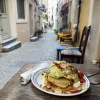 Savory zucchini pancakes 15€. (Expensive)  at Bizou Cafe in Corfu