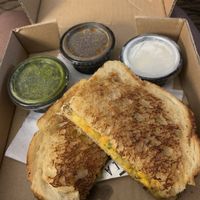 Samosa grilled cheese with sauces at Cheesewalla in Redlands