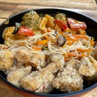 Salt and Pepper Tofu, Vermicelli Noodles, Panang Curry.  at Root Vegetarian in Cairns