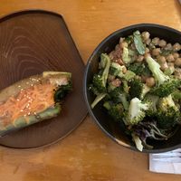 Tofu rice paper rolls and salad mix (broccoli salad, chickpea pesto salad)  at Root Vegetarian in Cairns