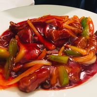 Vegan ‘duck’ in Peking Sauce; barbecue sweet n’ sour with fresh vegetables  at Jade Garden in Weymouth