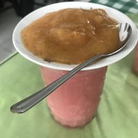 A juice and a small tasty desert that came with meal of the day   at Restaurante Vegetariano in Santa Rosa De Cabal