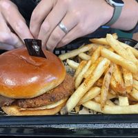 Vegan burger at Bumbling Bee Vegan Junk Food in Boulder