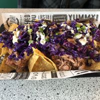 Jackfruit nachos...yum! at Bumbling Bee Vegan Junk Food in Boulder