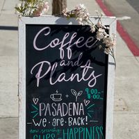 Sign on Colorado by the walkway btw the buildings to get to the coffee shop at Coffee And Plants in Pasadena