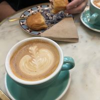Pastrami pastry (top) and soy latte   at Coffee And Plants in Pasadena