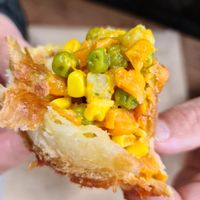 Inside the vegie cheese vegan pastie at Red Hill Baker in Balnarring