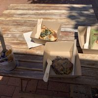 Chia pudding, Spanakopita, sweet potato pattie and matcha cheesecake   at All Things Yum in Forster