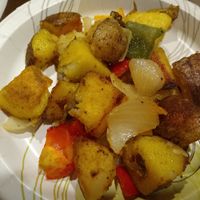 Potatoes, onions, and bell peppers at Bistro 72 in Riverhead