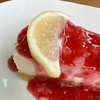 Vegan raspberry Lemon “cheese” cake   at Paliottis Westside in Maple Ridge